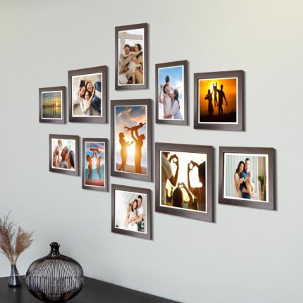 Dev Aastha Solid Brown Photo Frame Set for Wall Décor | Pack of 11 Rectangular Frames with Plexi Glass for Living Room, Home & Office | Wall Hanging Picture Frames | Ideal for Gifting