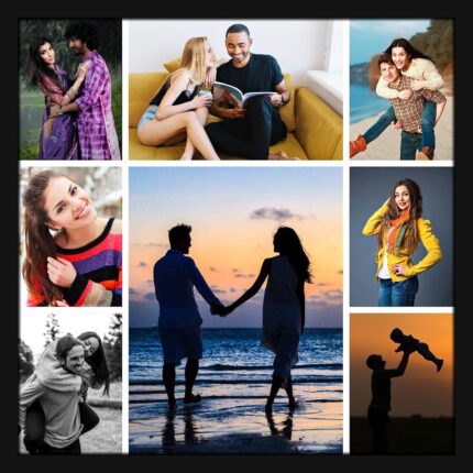 Mad Masters Customized Collage Wood Rectangle/Square Photo Frames 30 X 30 Cm For Wall,Personalised Photo Frame With Photo Upload For Couple,Family,Kids In Bedroom,Living Room And Gift(8 Images),Black